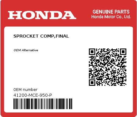 Product image: Honda - 41200-MCE-950-P - SPROCKET COMP,FINAL  0