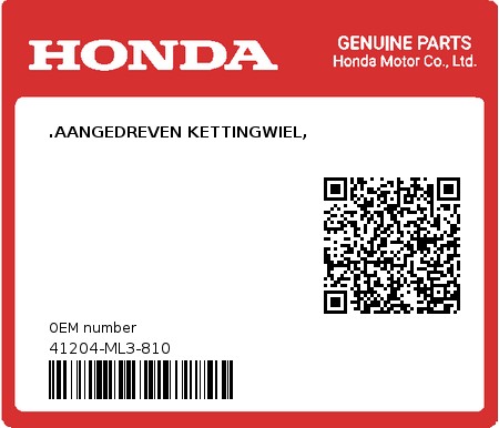 Product image: Honda - 41204-ML3-810 - .AANGEDREVEN KETTINGWIEL,  0