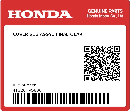 Product image: Honda - 41320HP5600 - COVER SUB ASSY., FINAL GEAR 