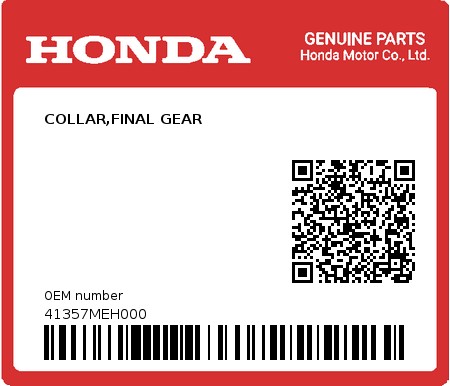 Product image: Honda - 41357MEH000 - COLLAR,FINAL GEAR  0