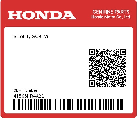 Product image: Honda - 41565HR4A21 - SHAFT, SCREW  0