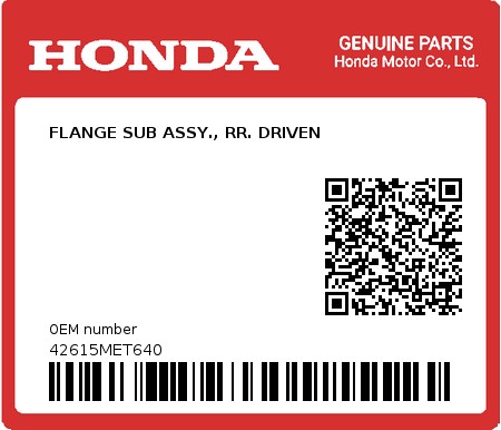 Product image: Honda - 42615MET640 - FLANGE SUB ASSY., RR. DRIVEN  0