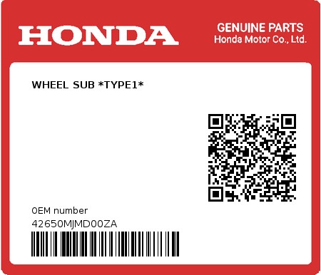 Product image: Honda - 42650MJMD00ZA - WHEEL SUB *TYPE1* 