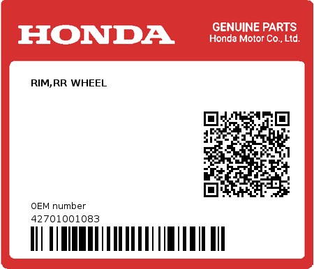 Product image: Honda - 42701001083 - RIM,RR WHEEL  0