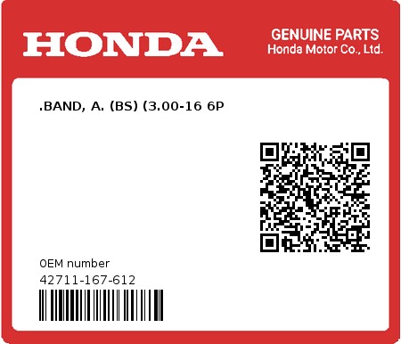 Product image: Honda - 42711-167-612 - .BAND, A. (BS) (3.00-16 6P 