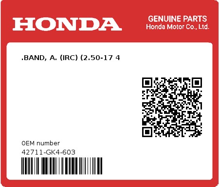 Product image: Honda - 42711-GK4-603 - .BAND, A. (IRC) (2.50-17 4  0