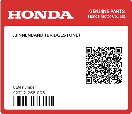 Product image: Honda - 42712-268-003 - .BINNENBAND (BRIDGESTONE) 