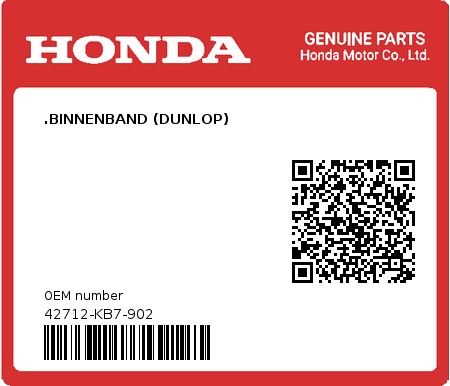 Product image: Honda - 42712-KB7-902 - .BINNENBAND (DUNLOP)  0