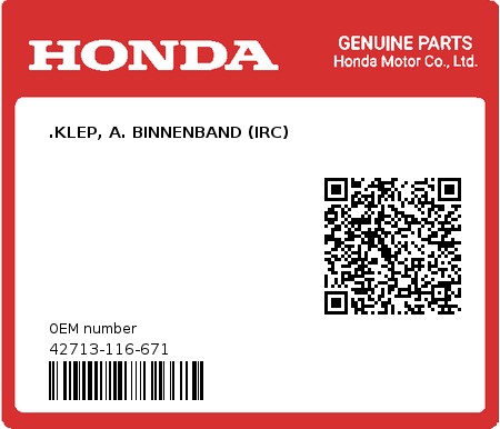 Product image: Honda - 42713-116-671 - .KLEP, A. BINNENBAND (IRC)  0