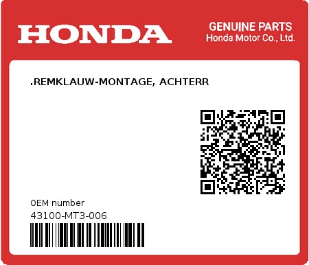 Product image: Honda - 43100-MT3-006 - .REMKLAUW-MONTAGE, ACHTERR 