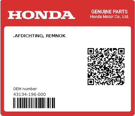 Product image: Honda - 43134-196-000 - .AFDICHTING, REMNOK  0