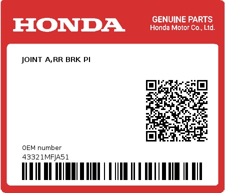 Product image: Honda - 43321MFJA51 - JOINT A,RR BRK PI 