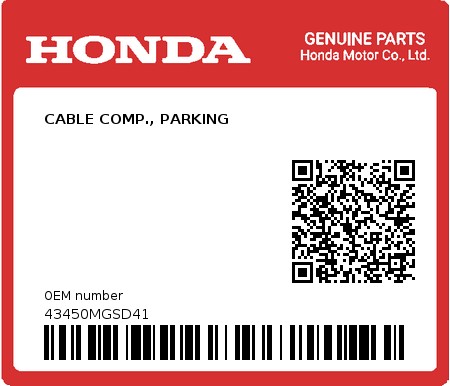 Product image: Honda - 43450MGSD41 - CABLE COMP., PARKING  0