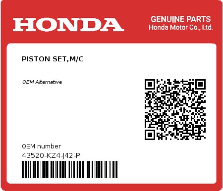 Product image: Honda - 43520-KZ4-J42-P - PISTON SET,M/C  0
