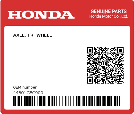 Product image: Honda - 44301GFC900 - AXLE, FR. WHEEL 