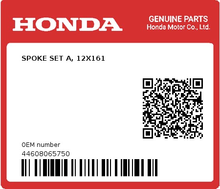 Product image: Honda - 44608065750 - SPOKE SET A, 12X161  0