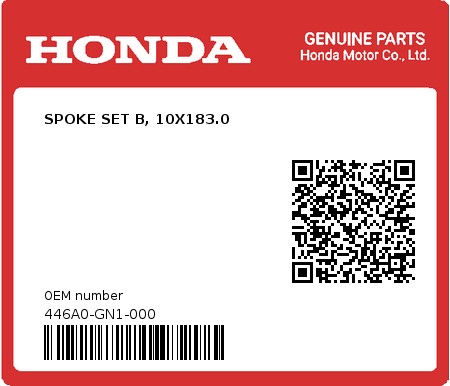 Product image: Honda - 446A0-GN1-000 - SPOKE SET B, 10X183.0 