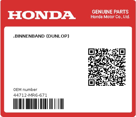 Product image: Honda - 44712-MR6-671 - .BINNENBAND (DUNLOP)  0