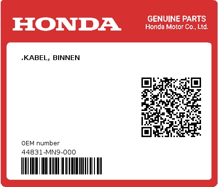 Product image: Honda - 44831-MN9-000 - .KABEL, BINNEN  0