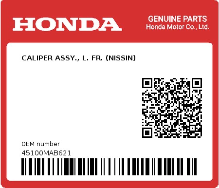 Product image: Honda - 45100MAB621 - CALIPER ASSY., L. FR. (NISSIN)  0