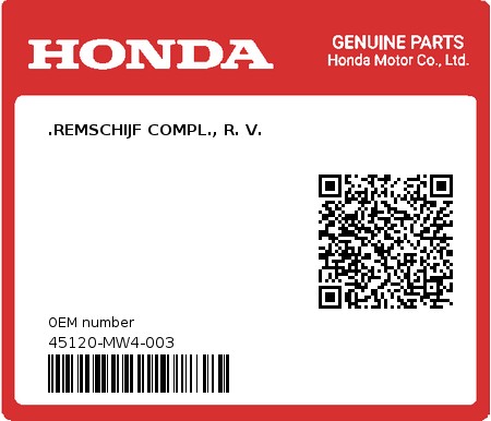 Product image: Honda - 45120-MW4-003 - .REMSCHIJF COMPL., R. V. 