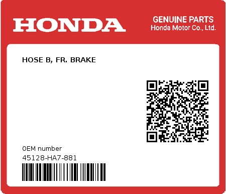 Product image: Honda - 45128-HA7-881 - HOSE B, FR. BRAKE 