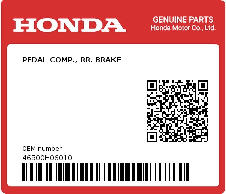 Product image: Honda - 46500H06010 - PEDAL COMP., RR. BRAKE  0