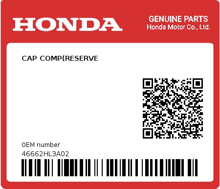 Product image: Honda - 46662HL3A02 - CAP COMP(RESERVE  0