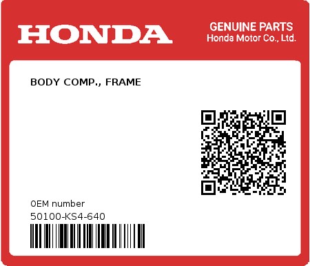 Product image: Honda - 50100-KS4-640 - BODY COMP., FRAME  0