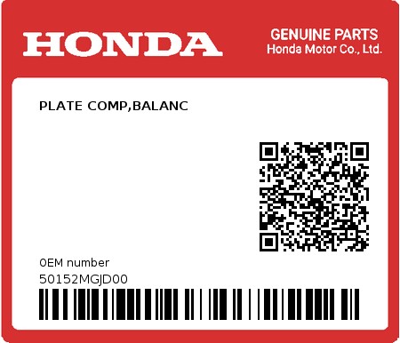 Product image: Honda - 50152MGJD00 - PLATE COMP,BALANC 