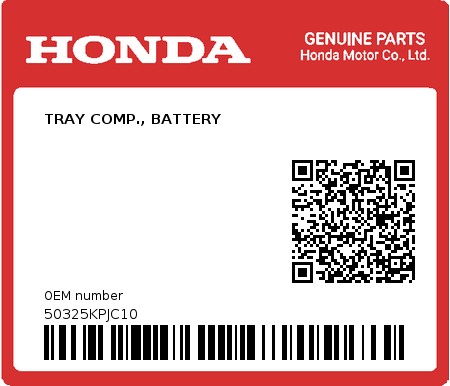 Product image: Honda - 50325KPJC10 - TRAY COMP., BATTERY 