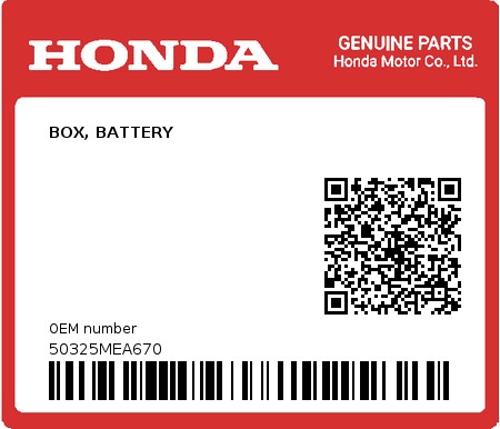 Product image: Honda - 50325MEA670 - BOX, BATTERY 