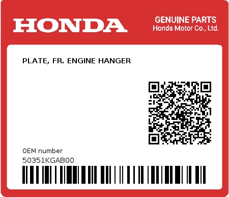 Product image: Honda - 50351KGAB00 - PLATE, FR. ENGINE HANGER  0