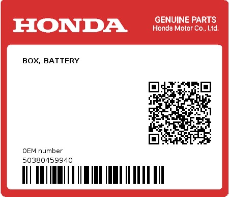 Product image: Honda - 50380459940 - BOX, BATTERY  0