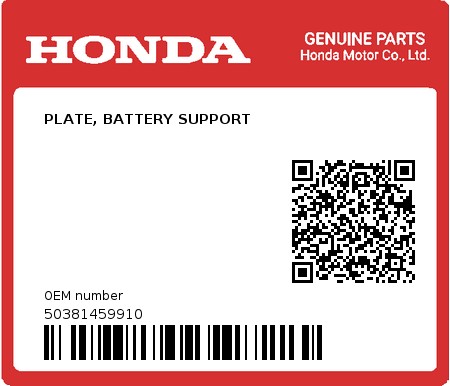 Product image: Honda - 50381459910 - PLATE, BATTERY SUPPORT 