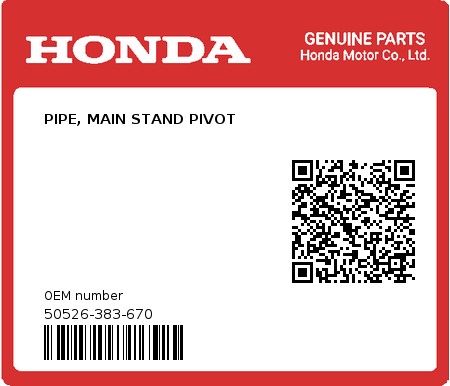 Product image: Honda - 50526-383-670 - PIPE, MAIN STAND PIVOT  0