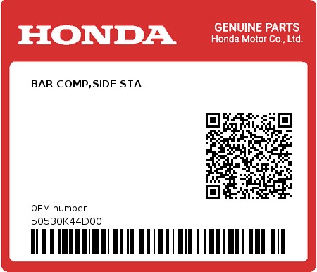 Product image: Honda - 50530K44D00 - BAR COMP,SIDE STA  0