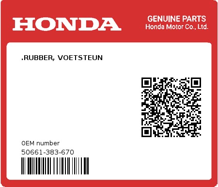 Product image: Honda - 50661-383-670 - .RUBBER, VOETSTEUN  0