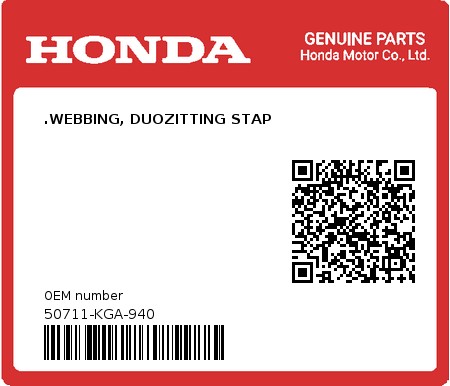 Product image: Honda - 50711-KGA-940 - .WEBBING, DUOZITTING STAP 