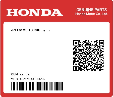 Product image: Honda - 50810-MM9-000ZA - .PEDAAL COMPL., L.  0