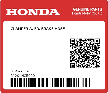 Product image: Honda - 51201HC5000 - CLAMPER A, FR. BRAKE HOSE 