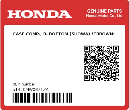 Product image: Honda - 51420MW0671ZA - CASE COMP., R. BOTTOM (SHOWA) *TBROWN* 