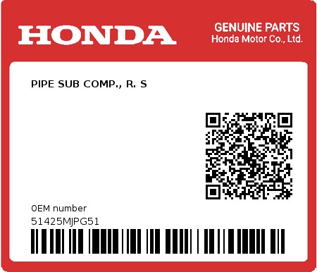 Product image: Honda - 51425MJPG51 - PIPE SUB COMP., R. S 