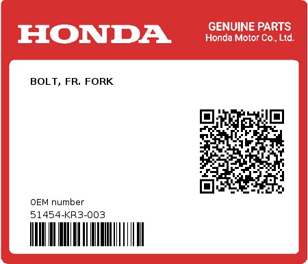 Product image: Honda - 51454-KR3-003 - BOLT, FR. FORK  0