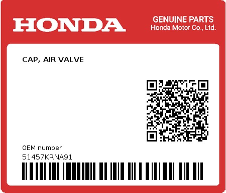 Product image: Honda - 51457KRNA91 - CAP, AIR VALVE  0
