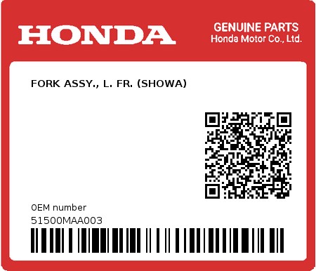 Product image: Honda - 51500MAA003 - FORK ASSY., L. FR. (SHOWA) 