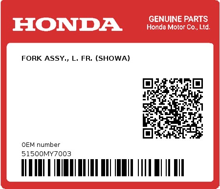 Product image: Honda - 51500MY7003 - FORK ASSY., L. FR. (SHOWA)  0