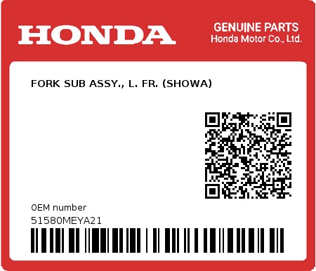 Product image: Honda - 51580MEYA21 - FORK SUB ASSY., L. FR. (SHOWA)  0