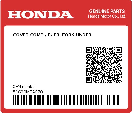 Product image: Honda - 51620MEA670 - COVER COMP., R. FR. FORK UNDER  0