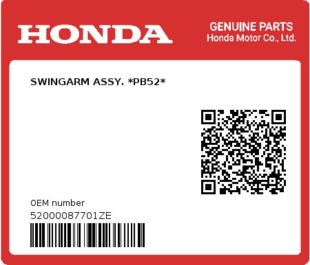 Product image: Honda - 52000087701ZE - SWINGARM ASSY. *PB52*  0